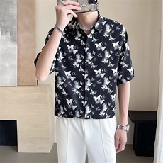 轻熟风~抖音夏季薄款冰丝蝴蝶印花中袖衬衫C282/特P33，男装衬衫，电商B331