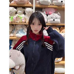 抖音得物高品质 美式高街重磅结构织带拼接撞色立领卫衣外套 CM41图片