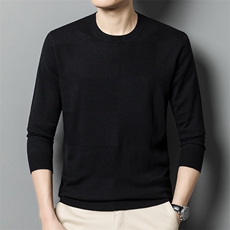 含羊毛针织衫男圆领中年春秋薄款毛衣男士含长袖t恤男，男装T恤，电商B212（原钱塘6029）