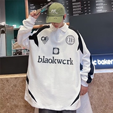 美式复古撞色炸街polo衫卫衣男潮长袖上衣W9909-P40，男装卫衣，星座1109-3