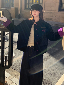 现货！（90新标带检）丝绒料新中式短款立领加厚保暖气质羽绒服女图片