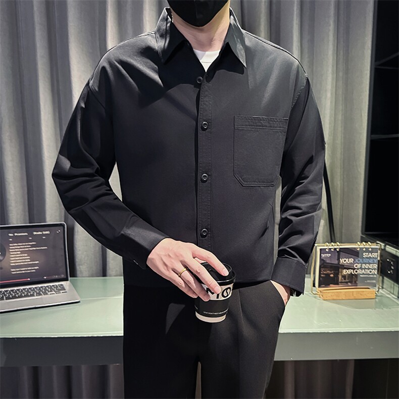 新款足货秋冬男士内搭外穿纯色长袖衬衫小伙主推衬衣C602P48控78,男装衬衫,星座301B-1