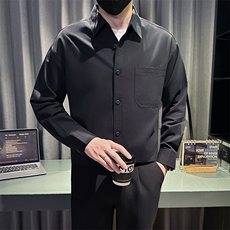 新款足货秋冬男士内搭外穿纯色长袖衬衫小伙主推衬衣C602P48控78，男装衬衫，星座301B-1