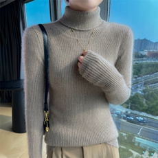 2025百搭时尚抽条高翻领针织衫，女装针织衫/毛衣，美轩羊绒