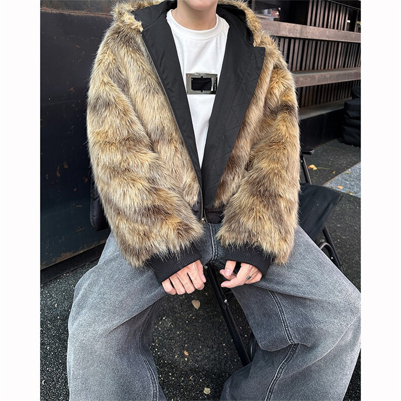 8XL-M复古双面加厚毛绒皮草短款工装派克服外套MY1707P138控168，男装棉衣，电商D206-1