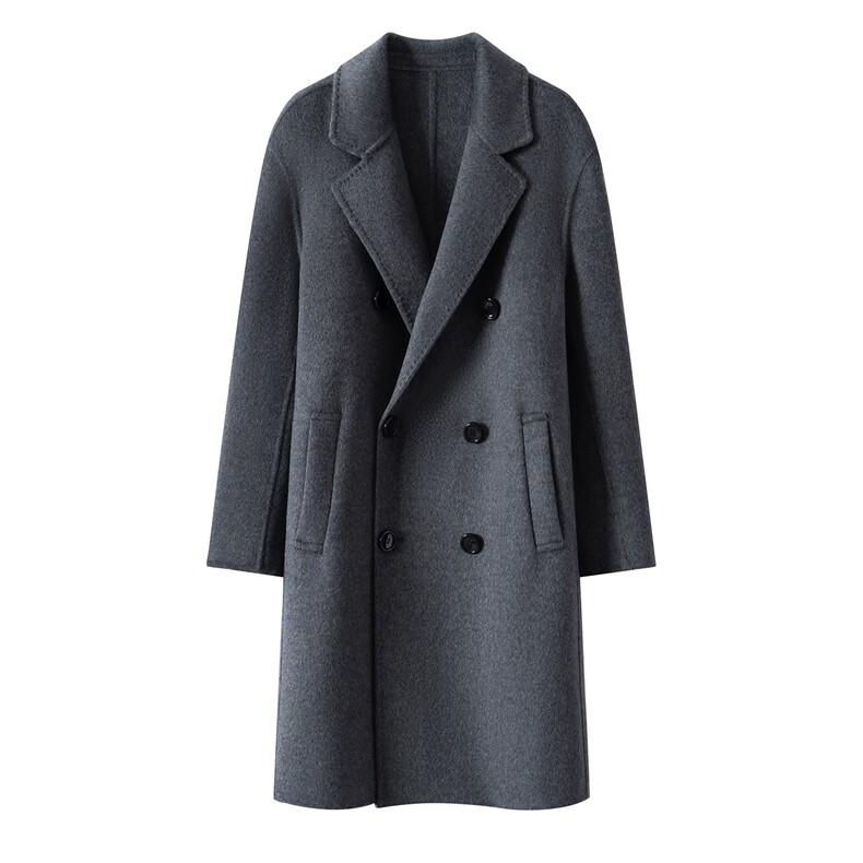2025年秋季新款百搭男士西装领宽松型系扣长袖大衣，男装毛呢大衣，织美生