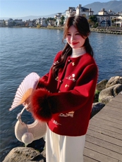 现货新款2183-P390-K569双面羊绒带袖毛狐狸毛可脱，女装双面呢大衣，然然