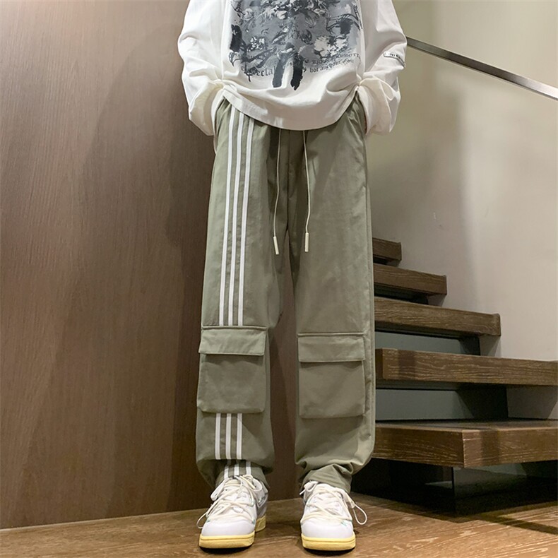港风秋冬工装裤三条杠拖地宽松休闲伞兵裤男K23320-P50控68,男装工装外套,星座717