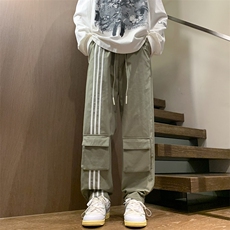 港风秋冬工装裤三条杠拖地宽松休闲伞兵裤男K23320-P50控68，男装工装外套，星座717