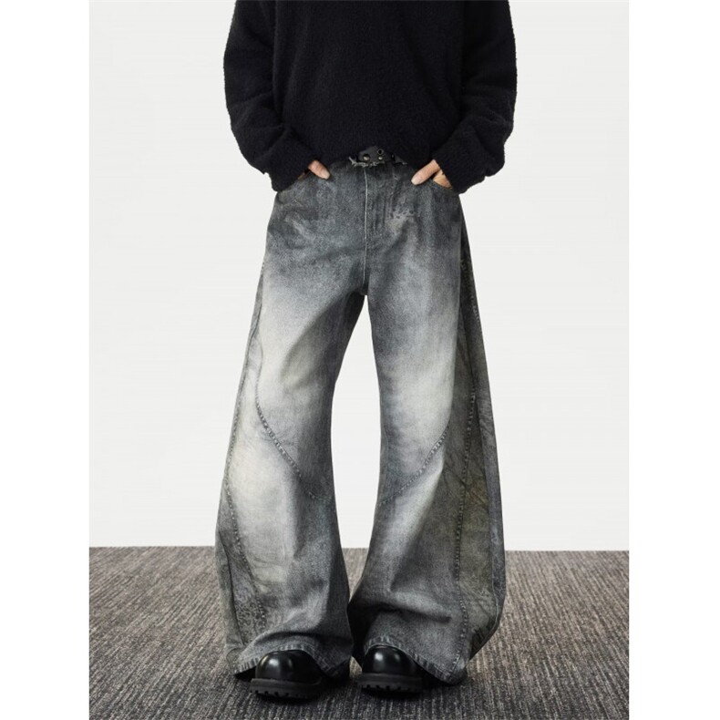 美式小众3D印花弯刀牛仔裤男款春秋季水洗做旧设计感宽松阔腿长裤，男装牛仔裤，四季星座505