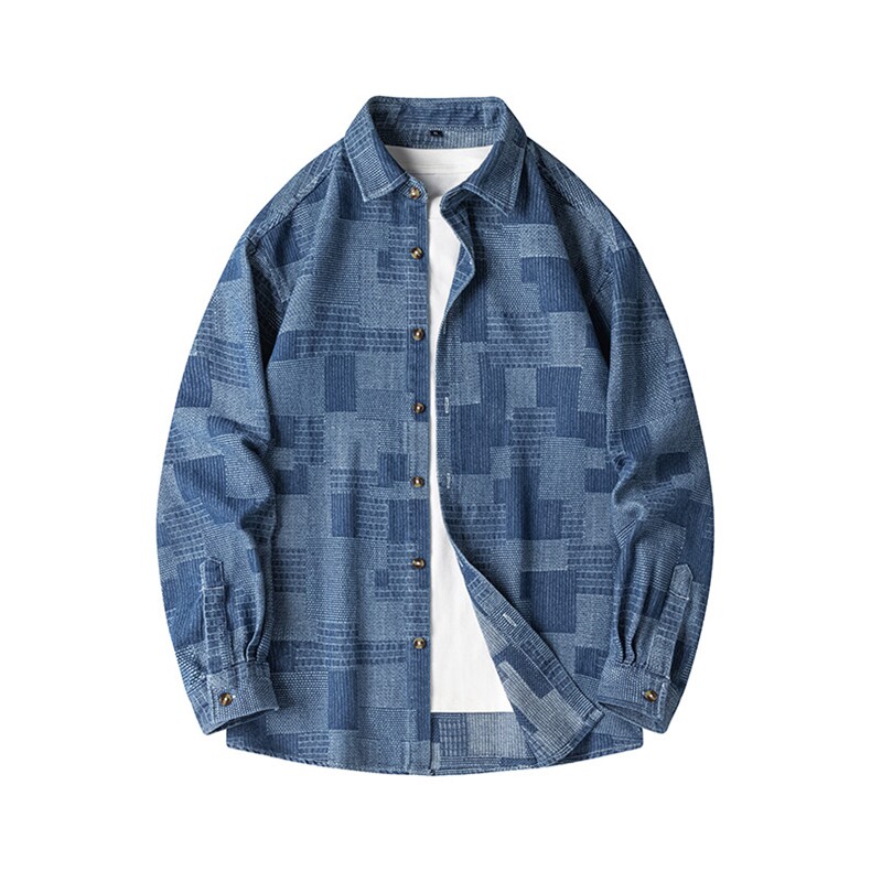 25年春季牛仔衬衫长袖大码宽松落肩现货DS-C323-1-G650-P48，男装衬衫，电商C323-1