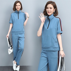 时尚休闲减龄拼色两件套舒适百搭显瘦运动套装，女装套装/套裙，涵誉