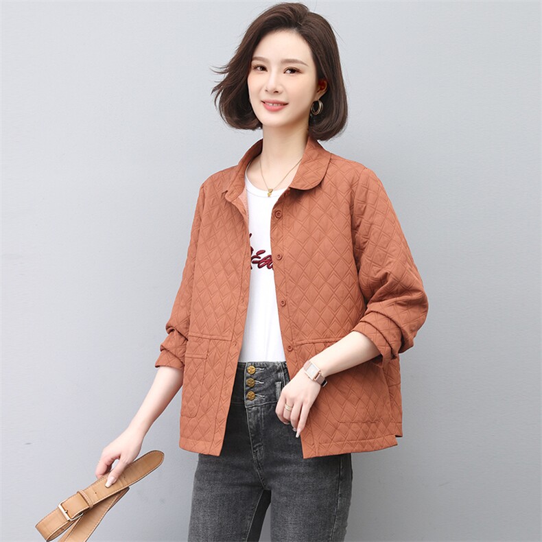 2024春秋新款妈妈春秋装格子时尚短外套女大码宽松夹克上衣,女装短外套,忆绮罗