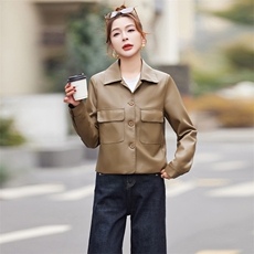 皮衣外套女春秋短款2025年新款欧货气质PU皮夹克高级感小个子上衣，女装皮衣，江南女神