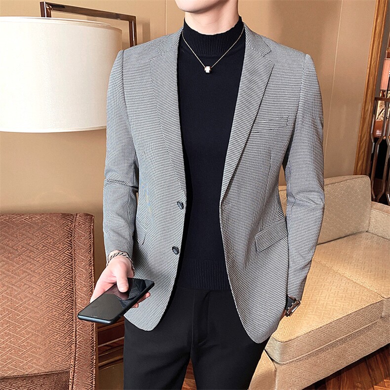男士青年商务修身休闲西服小西装外套格子818P165，男装西服套装，电商D225-1