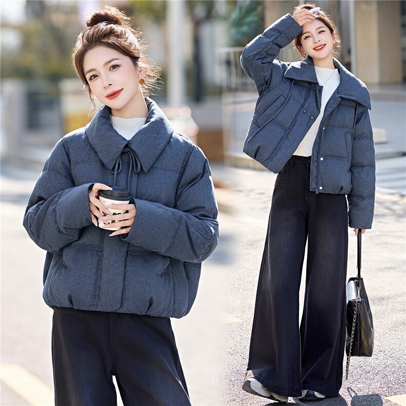 2025冬装新款简约时尚休闲翻领羽绒服，女装羽绒服，美沁