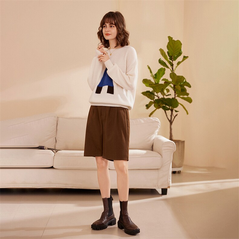 2025春秋新款羊绒衫女100山羊绒圆领撞色针织上衣休闲减龄打底衫,女装羊绒衫,绒歆坊