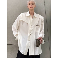 小众极简设计感垫肩衬衫男女痞帅纯色立领廓形长袖衬衣C0199，男装衬衫，星座1116A（原606A-3）