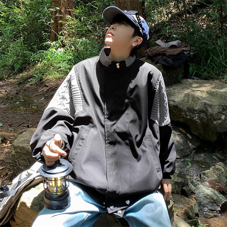 飞行员夹克潮牌美式针织拼接外套春秋宽松痞帅棒球服JK901-P65,男装夹克,星座1001-1