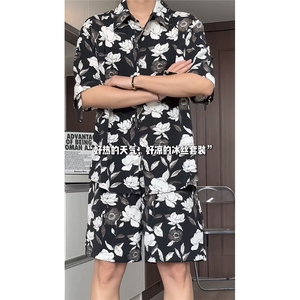 短袖衬衫男+短裤男套装男100%聚酯纤维M-5XL大码TZ78709P50控98图片