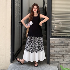 黑色高级感背心碎花裙套装2025新款女夏季小个子背心半身裙两件套，女装套装/套裙，1D066-1