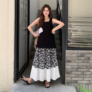 黑色高级感背心碎花裙套装2025新款女夏季小个子背心半身裙两件套图片