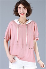 连帽宽松短袖通勤T恤2021年夏季潮流时尚百搭韩版，女装T恤，丽影随形