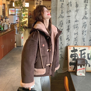 韩版加厚减龄连帽皮毛一体棉服女2025年冬季新款显瘦保暖加绒外套图片