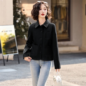 皮衣外套女短款2025新款春秋高级感复古气质休闲翻领PU皮夹克上衣图片