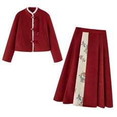 《现货》2025年冬季中式90羽绒服两件套装淑女保暖套装提花纯色女，女装套装/套裙，小九月