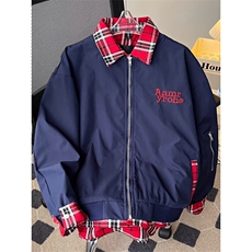 小众格子拼接假两件外套男秋复古工装飞行员夹克棒球服HH8561P70，男装夹克，星座1013-5