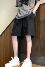 破洞牛仔短裤美式复古乞丐马裤毛边松紧五分XZ603-K324-P50控68，男装牛仔裤，星座603