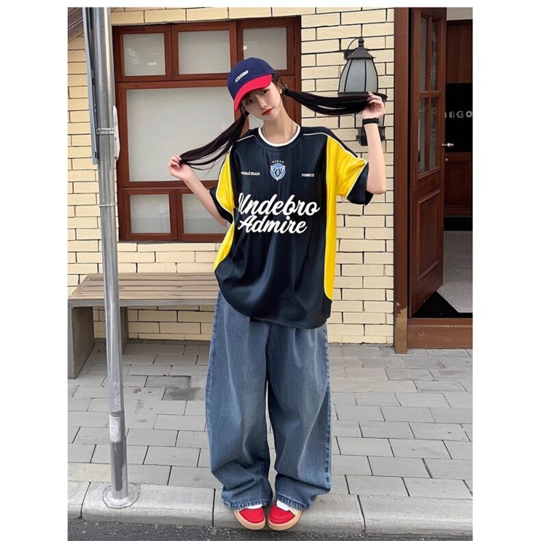 夏季美式复古拼接撞色字母印花短袖T恤男运动球衣机车骑行服上衣,男装T恤,星座516A