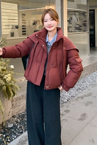 红色高级感气质短款羽绒服女冬季针织披肩设计感白鸭绒保暖外套潮图片