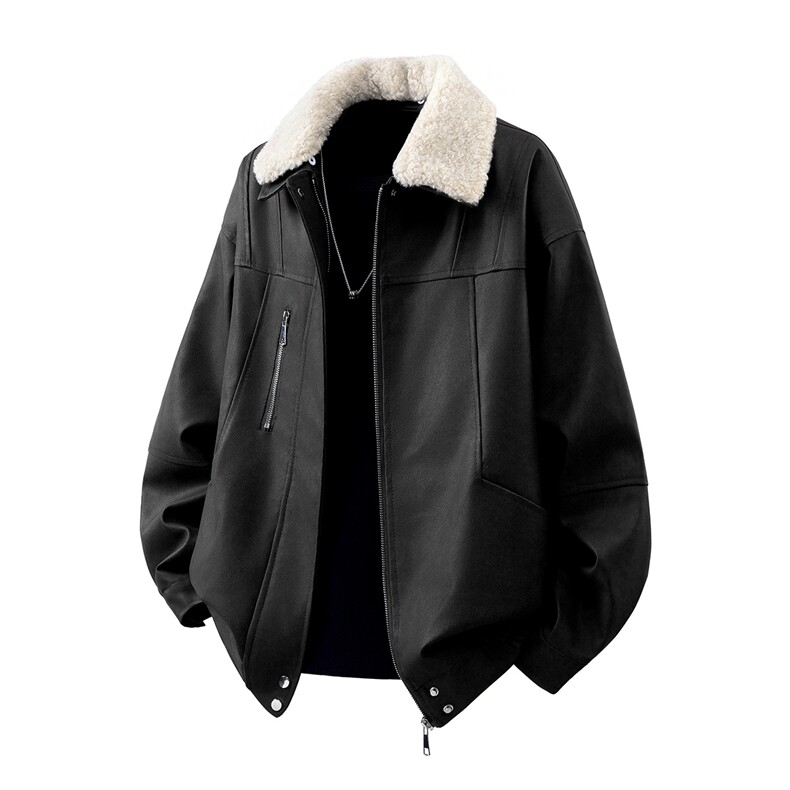 复古做旧可脱卸羊羔毛领大码M-5XL面层PU皮棉衣男77933P138，男装棉衣，星座227-7
