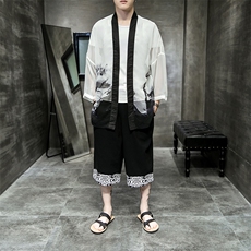 2021夏季新款男装风衣中国风男防晒衣雪纺仙鹤印花披风F05，男装风衣，电商B277(原6028)