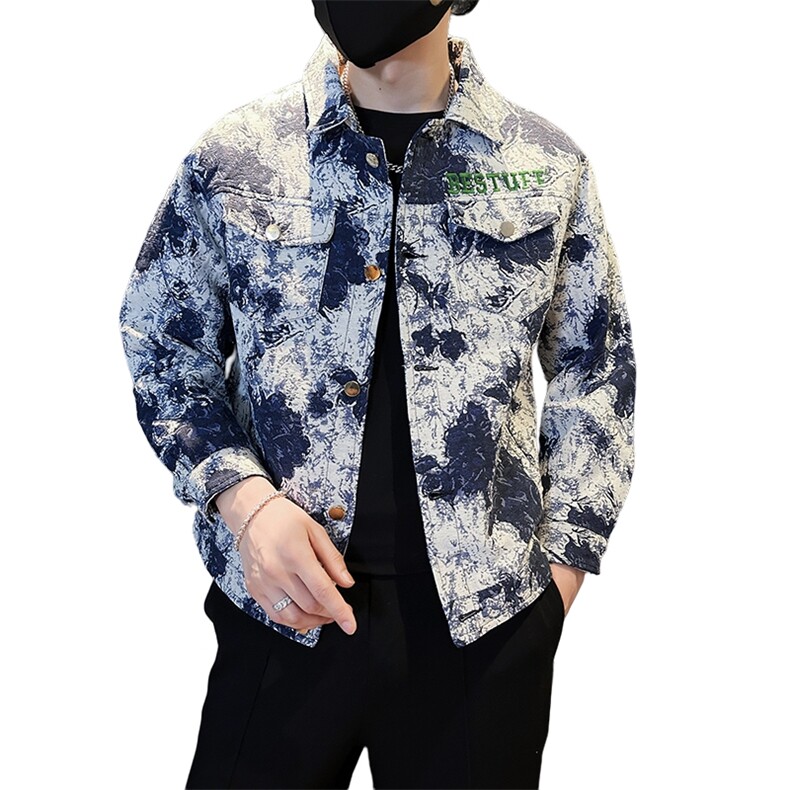 春秋新款牛仔夹克男高端扎染潮牌翻领短款工装上衣外套JK05-P98,男装夹克,电商D323（原B261）