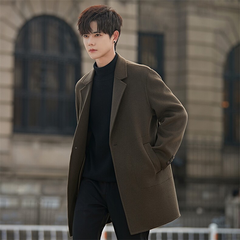 秋冬韩版时尚中长款毛呢大衣羊毛双面呢翻领风衣C710-P295控498，男装毛呢大衣，电商A355（原A415）