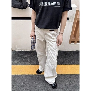 水洗巴黎灰白色美式夏季弯刀牛仔裤男做旧宽松vibe镰刀裤图片