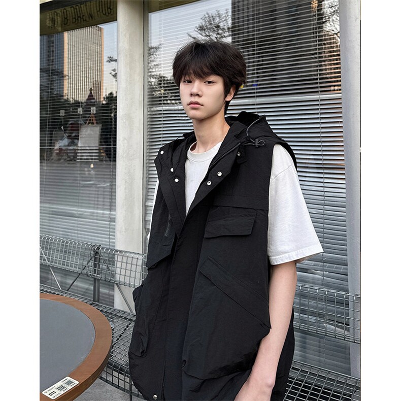 8XL-M四季工装外套街头机能口袋连帽防水无袖马甲坎肩JK1316P78,男装夹克,电商D206-1