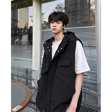 8XL-M四季工装外套街头机能口袋连帽防水无袖马甲坎肩JK1316P78，男装夹克，电商D206-1