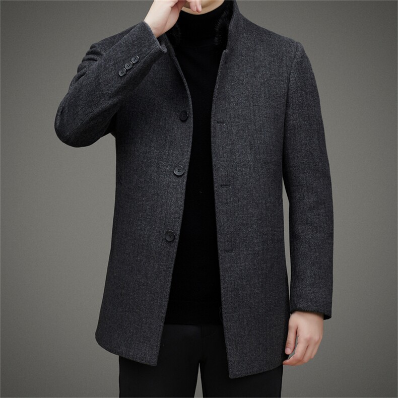 中年男士羊毛大衣中长款冬季加厚保暖爸爸装毛呢白鹅绒内胆外套，男装毛呢大衣，电商B212（原钱塘6029）