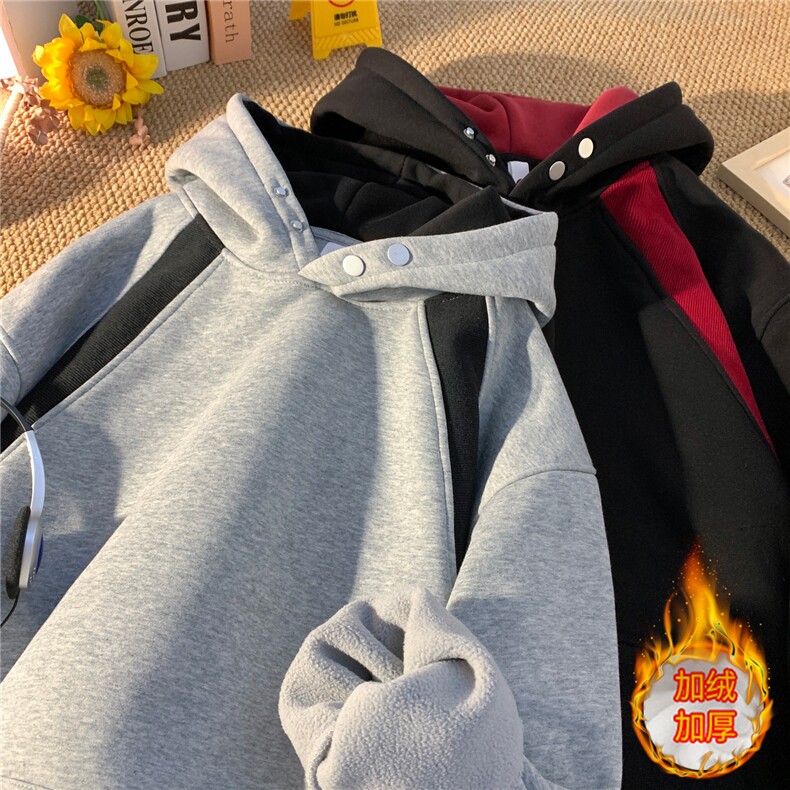 ！加绒加厚拼接撞色卫衣冬季连帽衫外套女WR2253JR-P65控98,女装短外套,星座815A