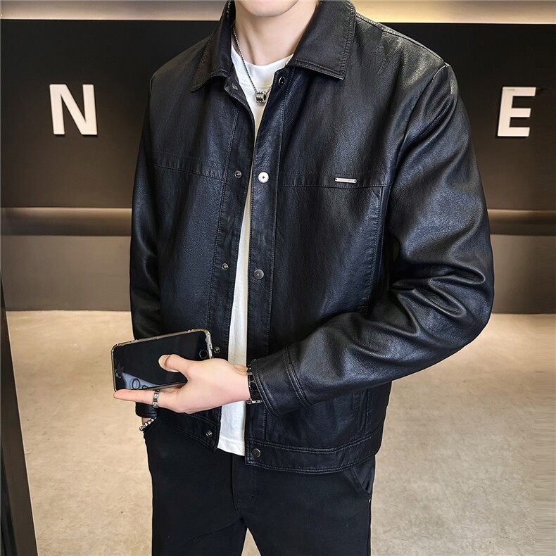 2026新款春季外套男款美式休闲翻领机车皮夹克A313-88591-P145，男装夹克，电商A313