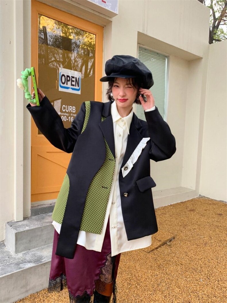 不对称拼接西装，女装西装，YOUER DENG