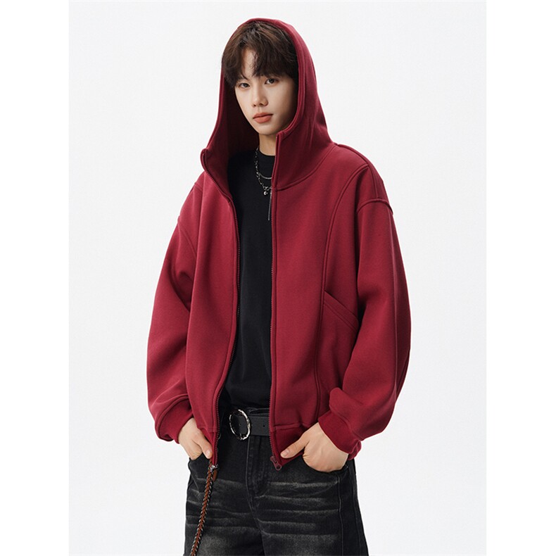 8XL-M休闲复古潮美式重磅连帽宽松安克拉红色卫衣外套WY34P8,女装短外套,电商D206-1
