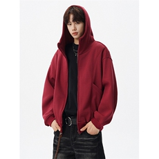 8XL-M休闲复古潮美式重磅连帽宽松安克拉红色卫衣外套WY34P8，女装短外套，电商D206-1