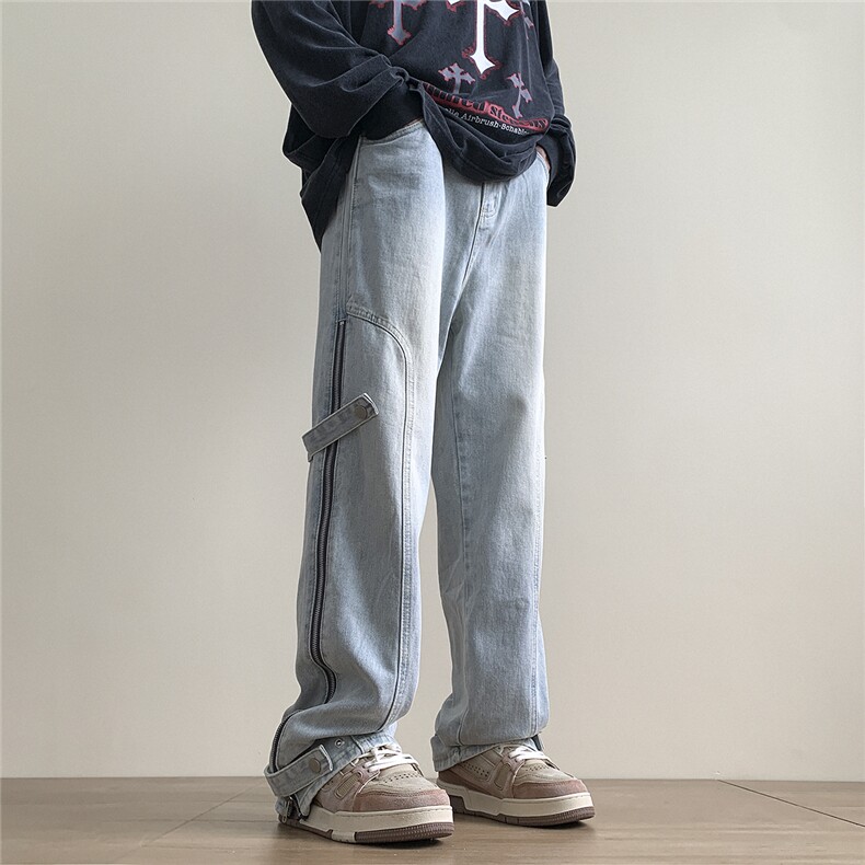 904-KZ02-P65-K852023设计款直筒长裤侧拉链系带男高街潮牛仔裤,男装休闲裤,星座904
