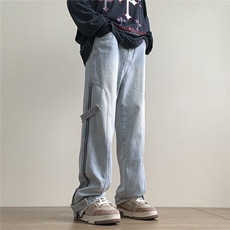 904-KZ02-P65-K852023设计款直筒长裤侧拉链系带男高街潮牛仔裤，男装休闲裤，星座904
