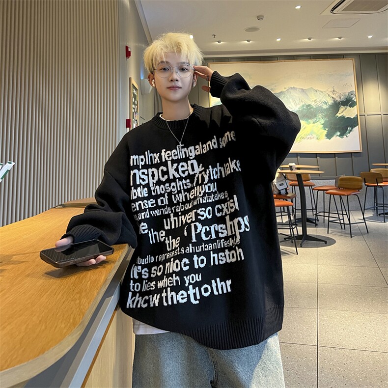 针织衫男士韩版潮流字母提花宽松帅2024冬季新款ins毛衣MZ567-P48，男装针织衫/毛衣，星座412-2